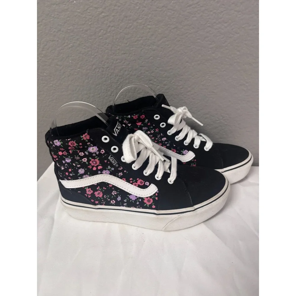 Vans Kids Size 2 Sk8-Hi Zip Sneakers Black Floral High Top Skate Shoes 721356